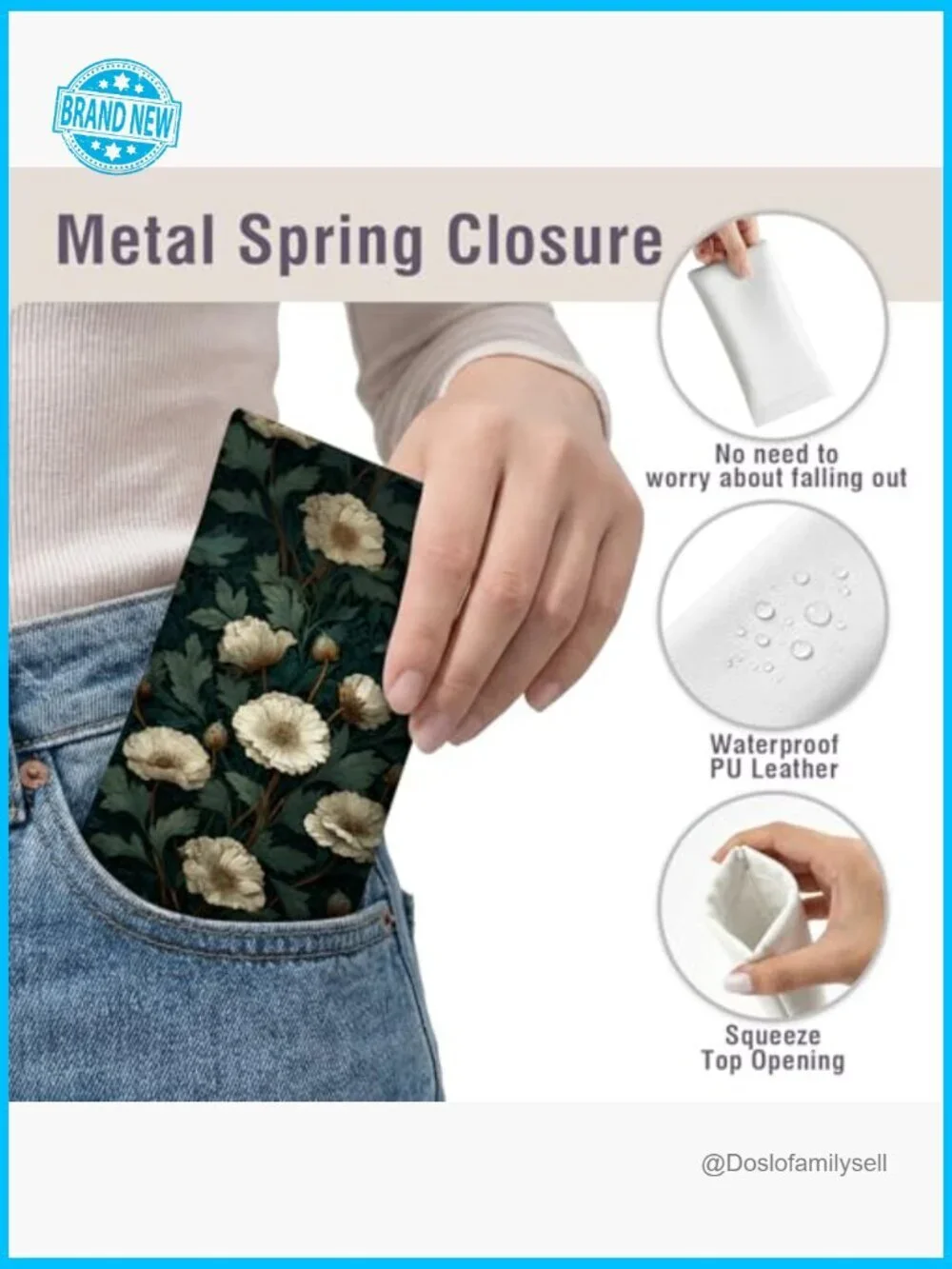 Vintage Floral Eyeglass Case Squeeze Top PU Leather Portable Pouch Chic